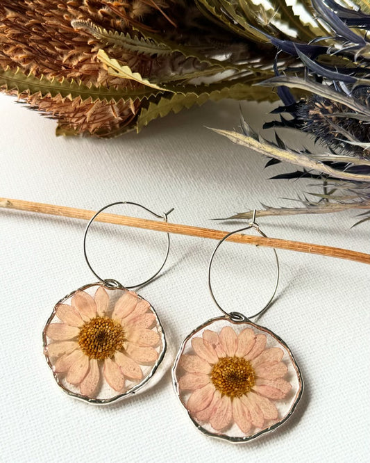 Pressed Pink Daisy Earrings