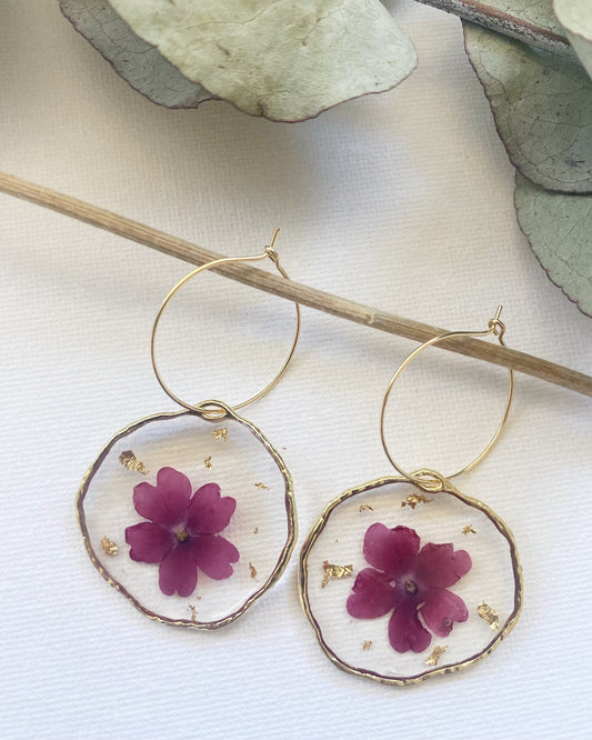 Pressed Burgundy Flower Earrings