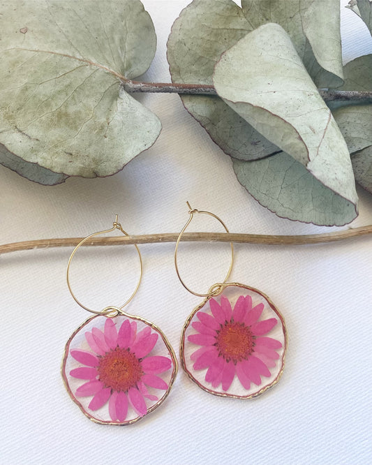 Pressed Pink Daisy Earrings