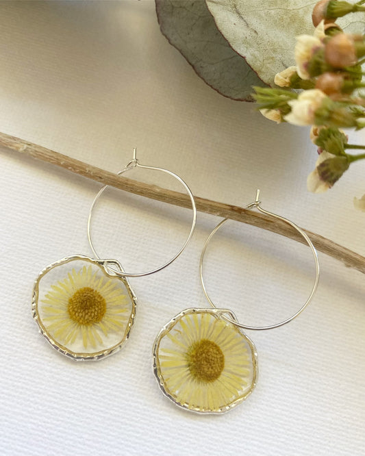 Pressed Yellow Daisy Earrings