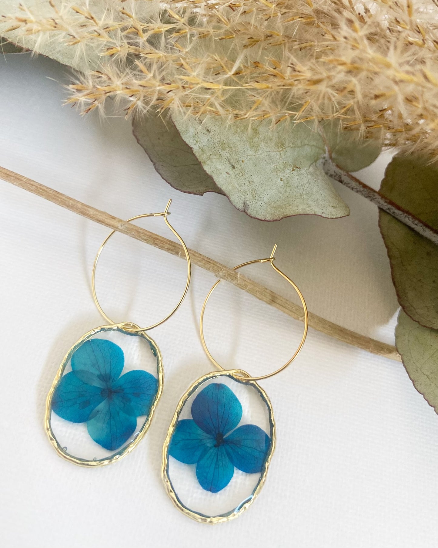 Pressed Blue Hydrangea Earrings