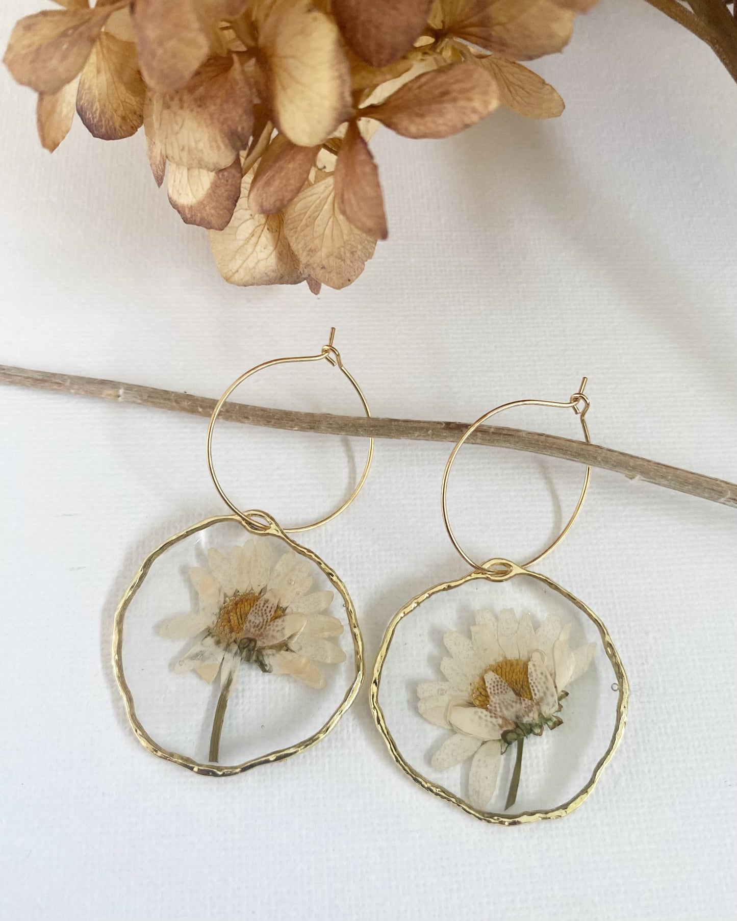 Pressed White Daisy Earrings