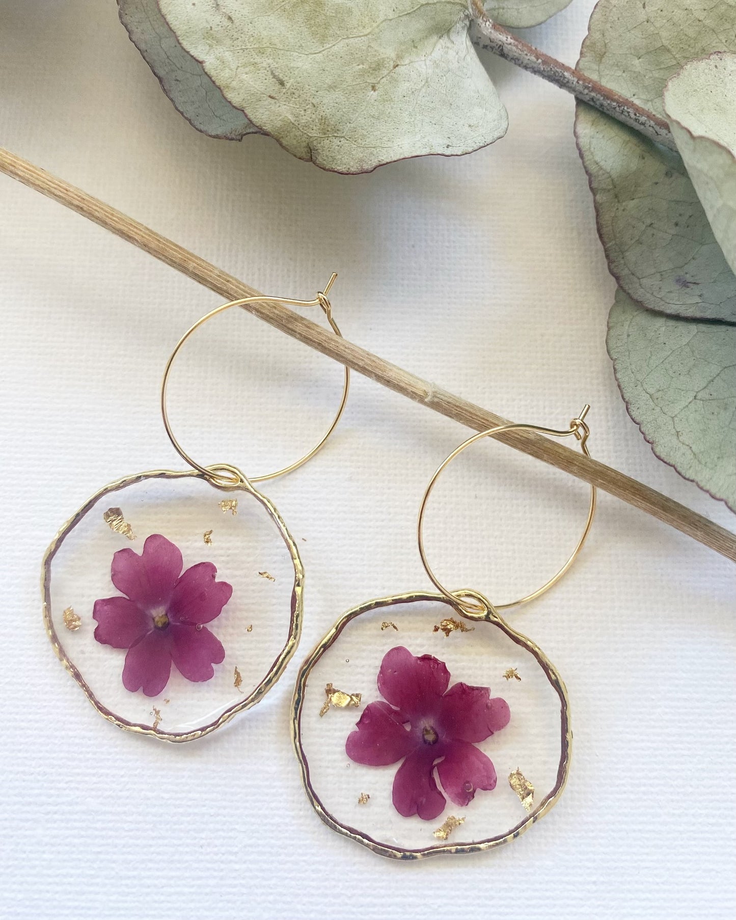 Pressed Burgundy Flower Earrings